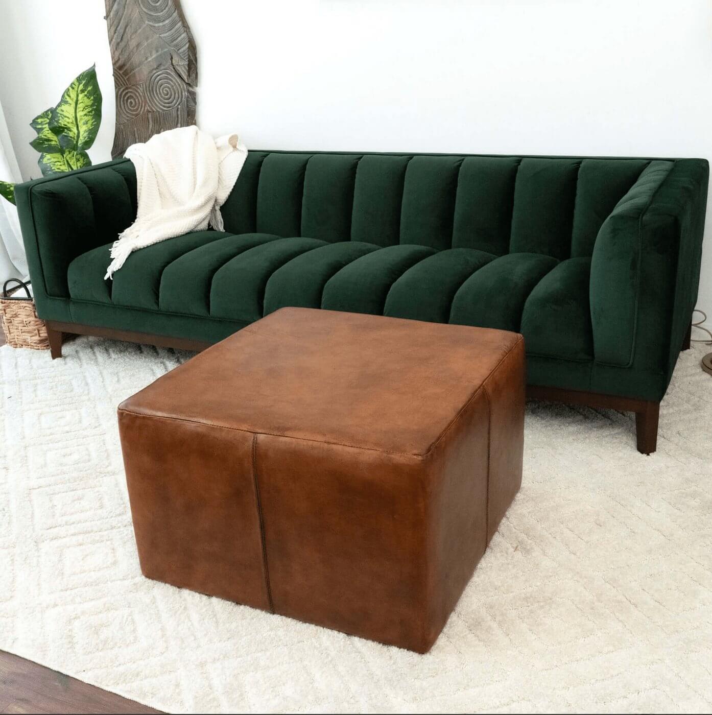 Mallory MCM Square Genuine Leather Upholstered Ottoman - Revel Sofa 