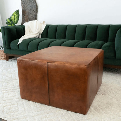 Mallory MCM Square Genuine Leather Upholstered Ottoman - Revel Sofa 