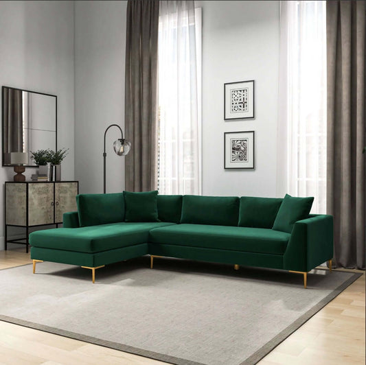 Mano Modern Velvet L-Shaped Sectional Chaise Sofa in Green - Revel Sofa 