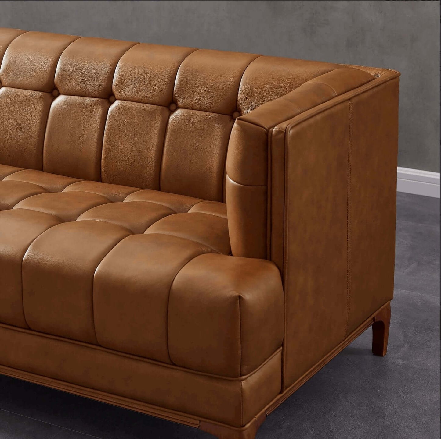 Mara MCM Style Tufted Genuine Leather Sofa Couch - Revel Sofa 