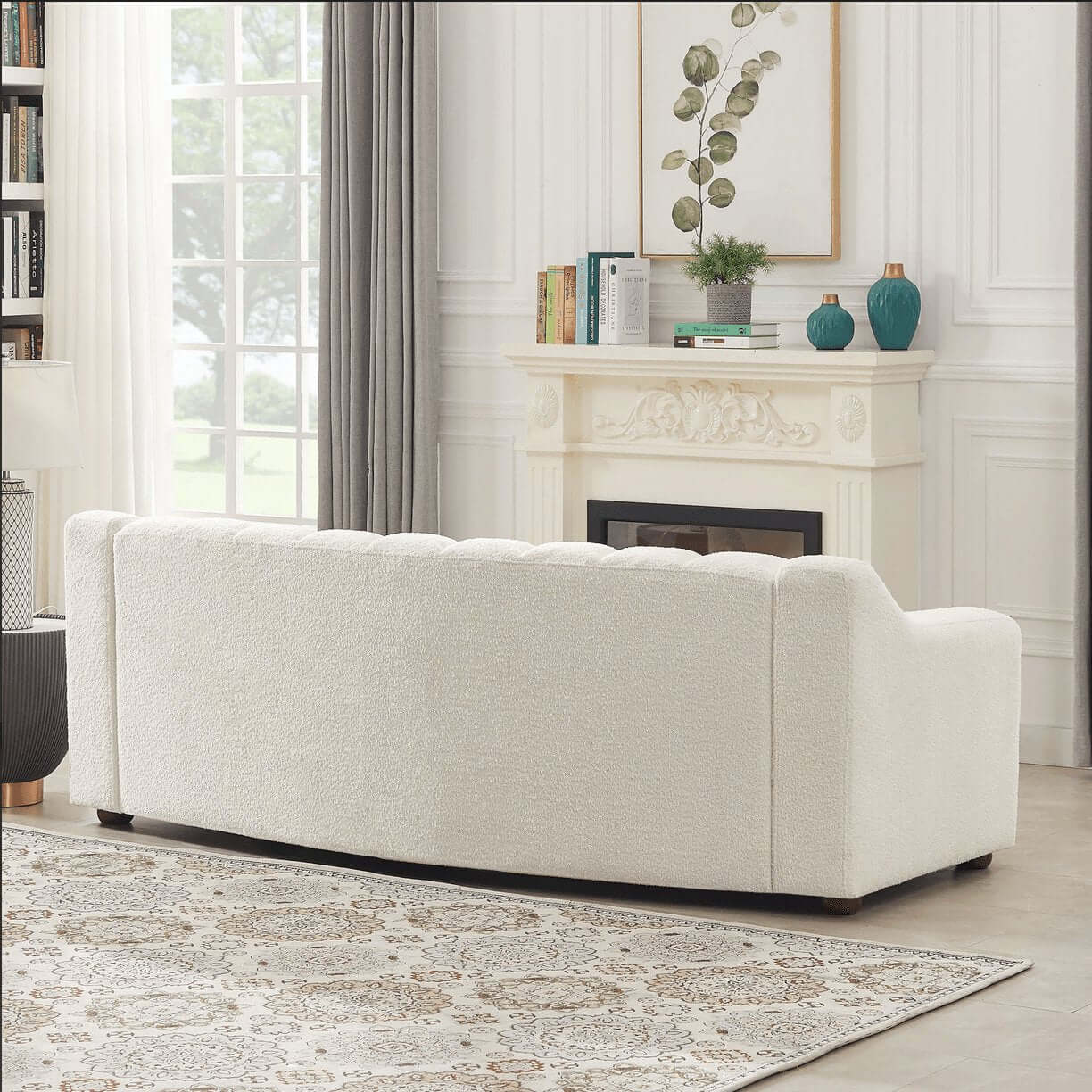 Marcus Modern Channel Tufted Boucle Sofa, Cream White - Revel Sofa 