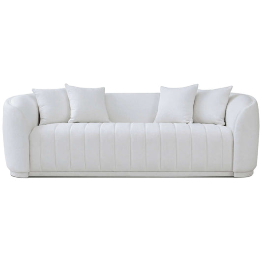 Markus Modern Channel Tufted Boucle Sofa Couch in White - Revel Sofa 