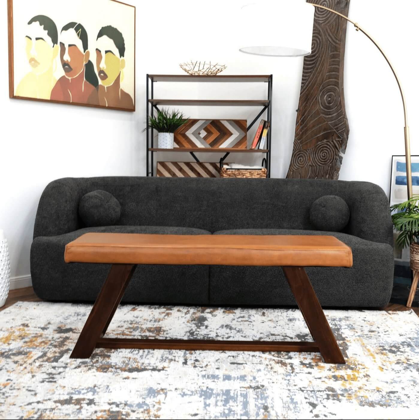 Marley MCM Genuine Leather Wood Bench - Revel Sofa 