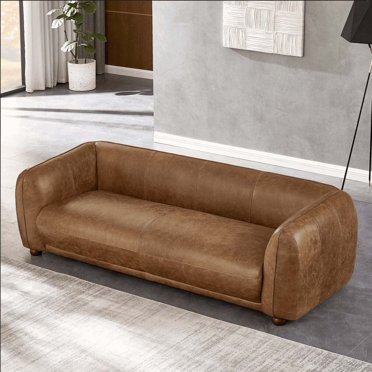 Marlon Modern Genuine Italian Leather Sofa Couch 87” - Revel Sofa 