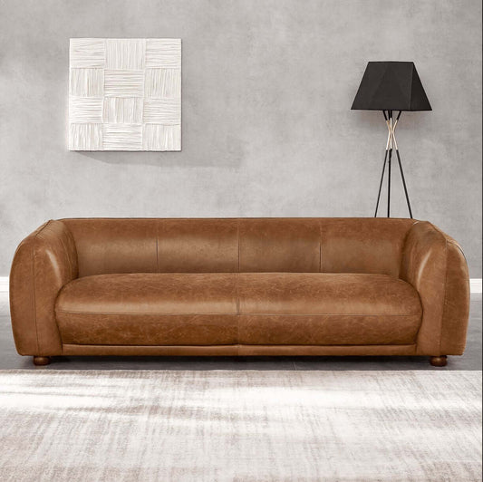 Marlon Modern Genuine Italian Leather Sofa Couch 87” - Revel Sofa 