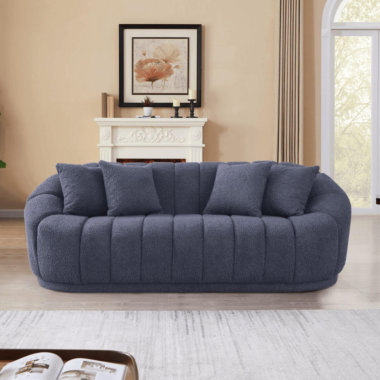 Maximilian Japandi Style Channel Tufted Boucle Sofa 86” - Revel Sofa 