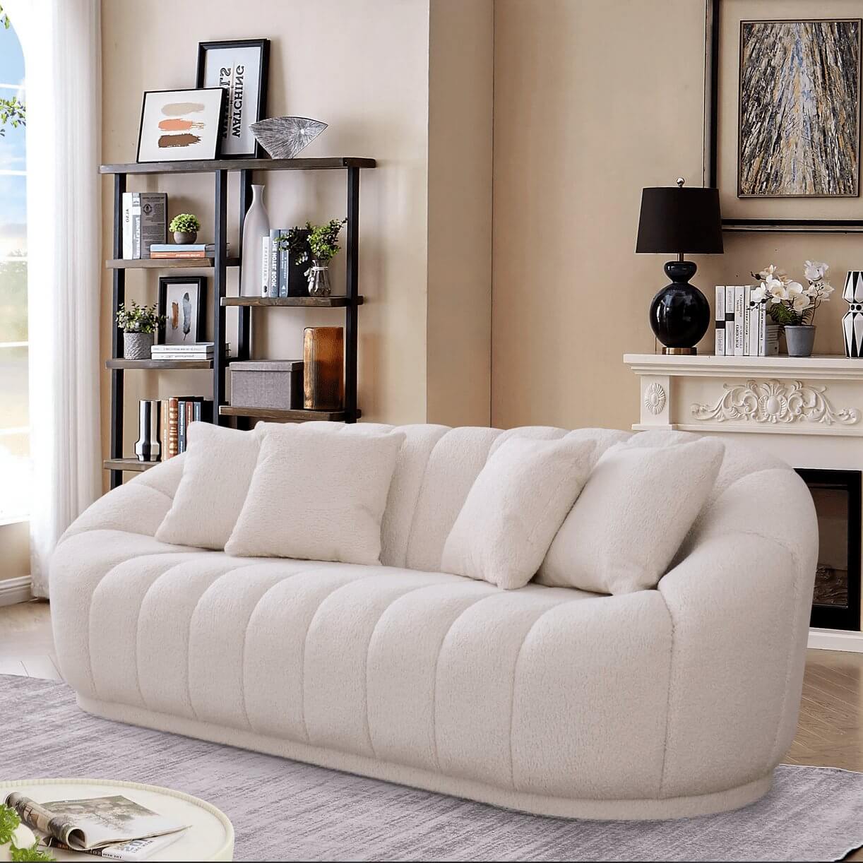 Maximilian Japandi Style Channel Tufted Boucle Sofa 86” - Revel Sofa 