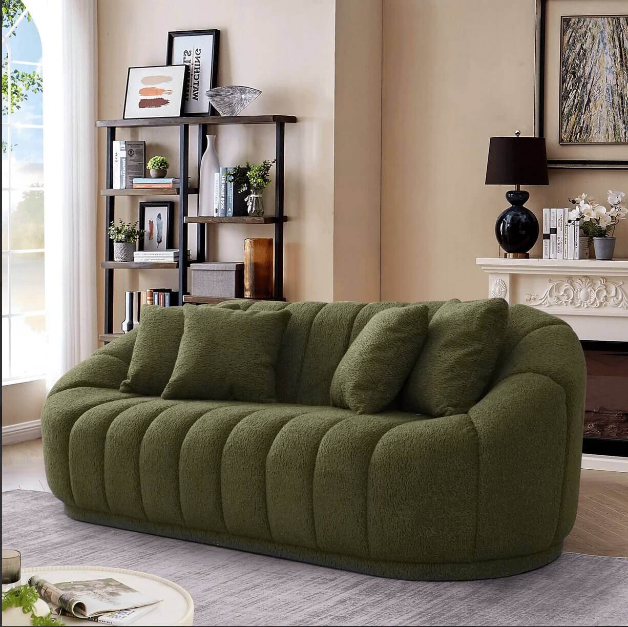 Maximilian Japandi Style Channel Tufted Boucle Sofa 86” - Revel Sofa 