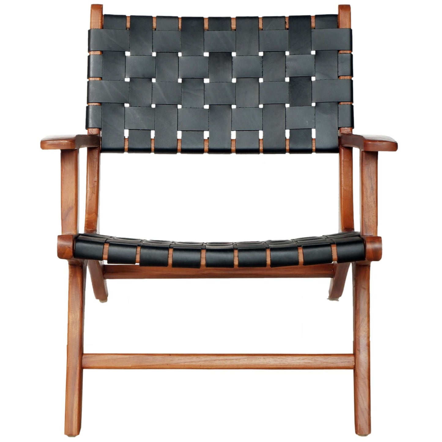 Melody Genuine Strapped Leather Teak Wood Lounge Chair - Revel Sofa 