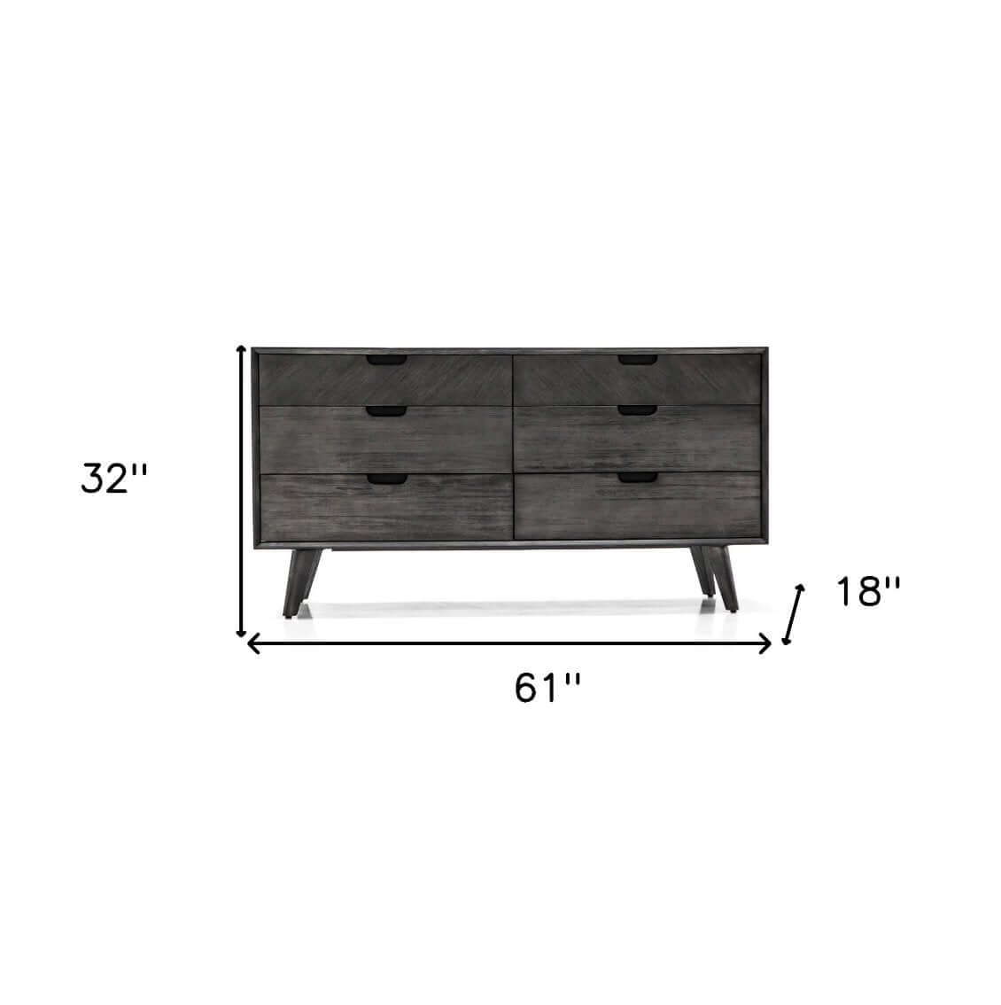 MidCentury Modern Gray Solid Wood Six Drawer Double Dresser 61" - Revel Sofa 