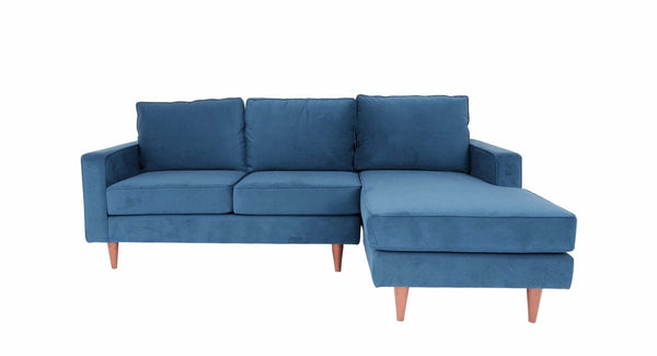 MCM Styled Polyester L Shape Right Facing Chaise Sectional Sofa, Blue or Green 108