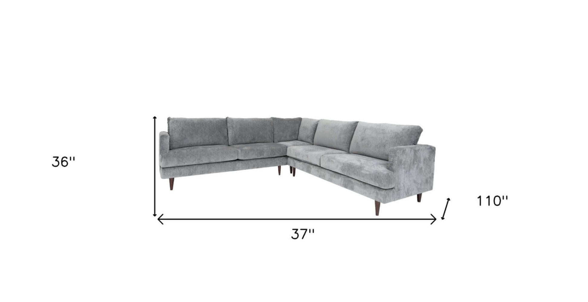 MidCentury Modern Silver Velvet L-Shaped Corner 3pc. Sectional Sofa - Revel Sofa 