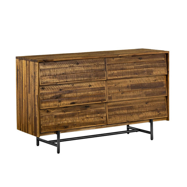 MidCentury Modern Solid Wood Six Drawer Double Dresser Brown And Black 57