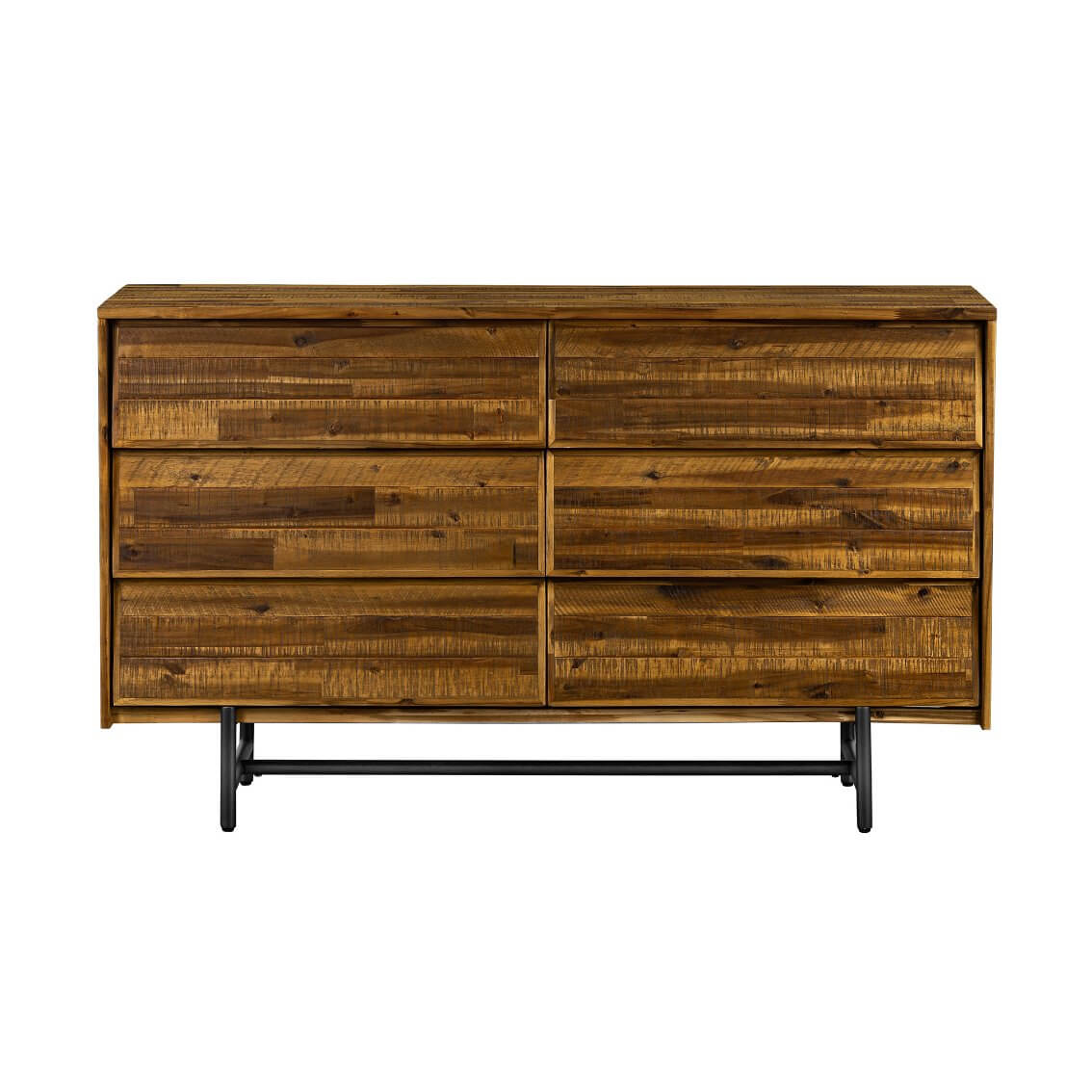 MidCentury Modern Solid Wood Six Drawer Double Dresser Brown And Black 57" - Revel Sofa 