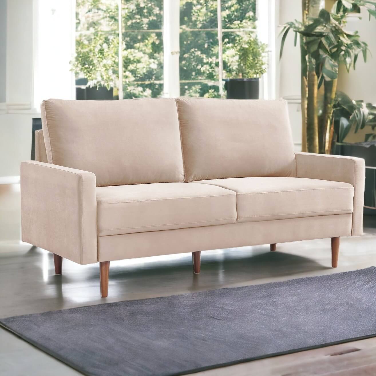 MidCentury Modern Velvet Loveseat Sofa (69") in Beige or Blue - Revel Sofa 