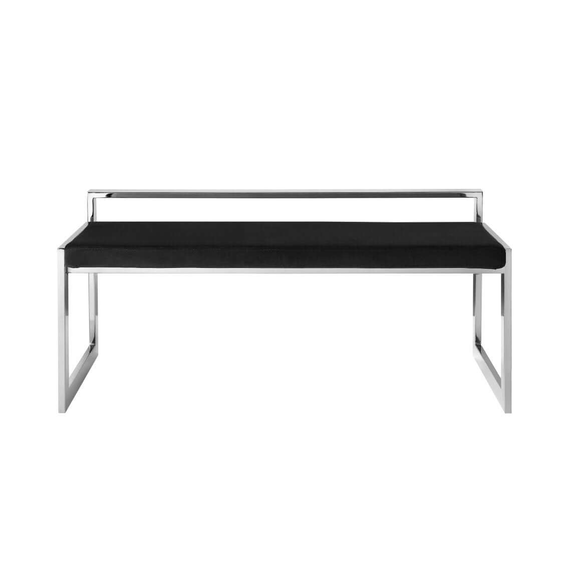 Modern Black And Silver Upholstered Velvet Bench - 48" - Revel Sofa 