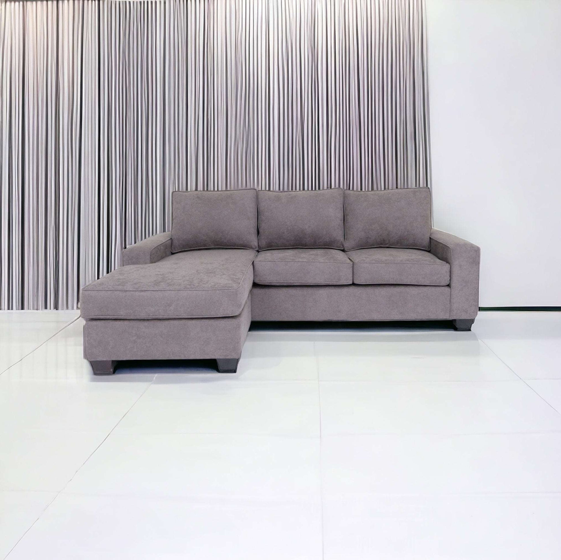 Modern Gray Polyester L Shape Sectional Reversible Chaise Sofa 96" - Revel Sofa 