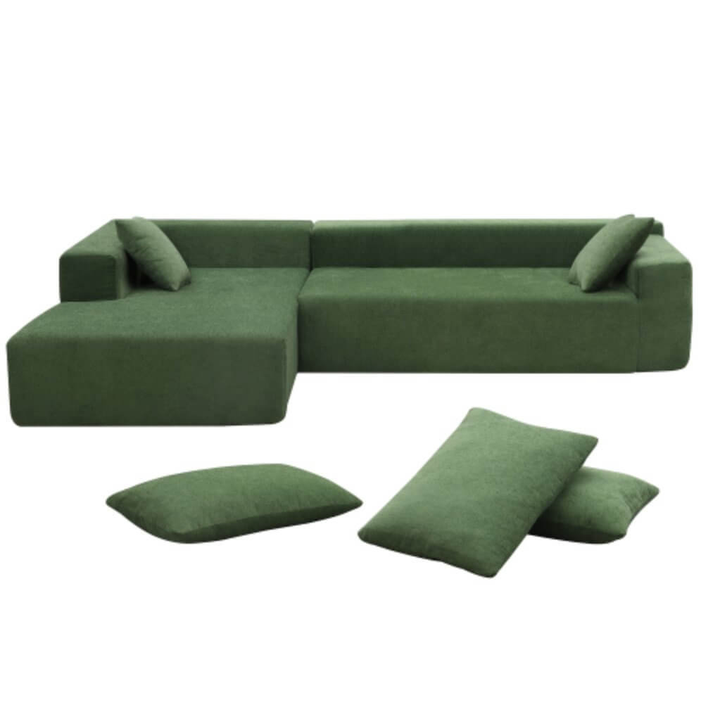 Modern Minimalist Modular Chaise Sectional Sofa Couch, White or Green 109" - Revel Sofa 