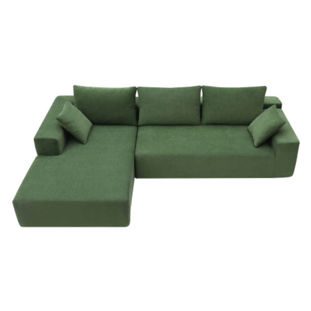 Modern Minimalist Modular Chaise Sectional Sofa Couch, White or Green 109" - Revel Sofa 