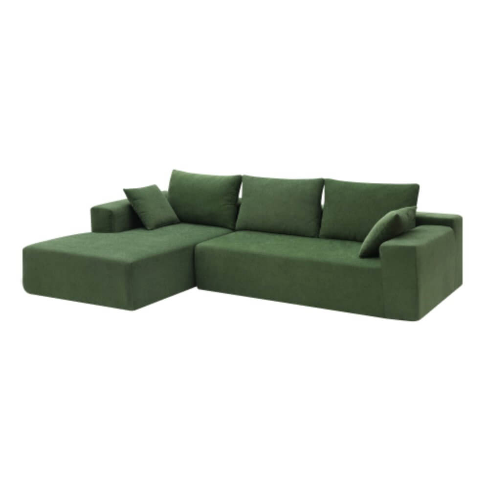 Modern Minimalist Modular Chaise Sectional Sofa Couch, White or Green 109" - Revel Sofa 