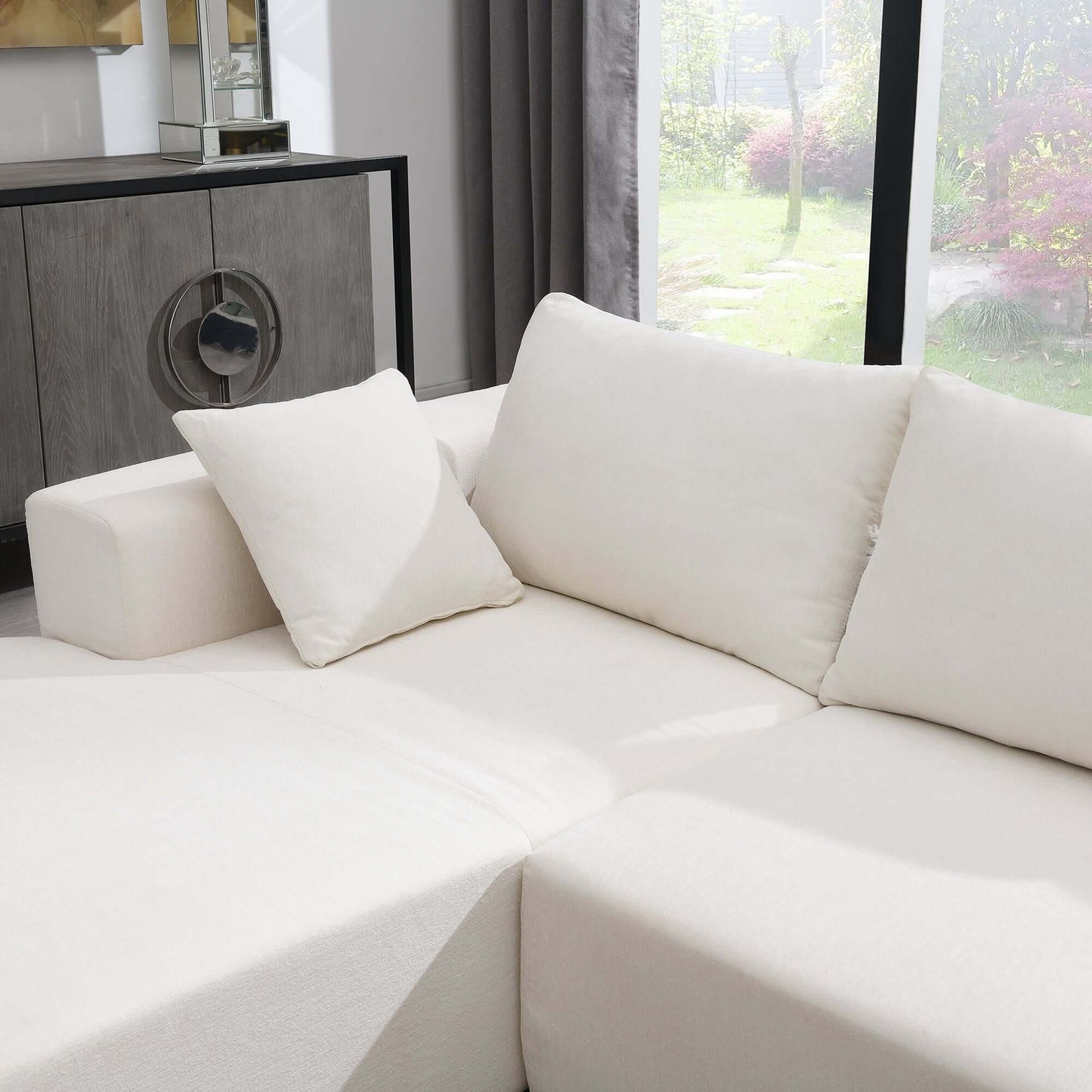 Modern Minimalist Modular Chaise Sectional Sofa Couch, White or Green 109" - Revel Sofa 