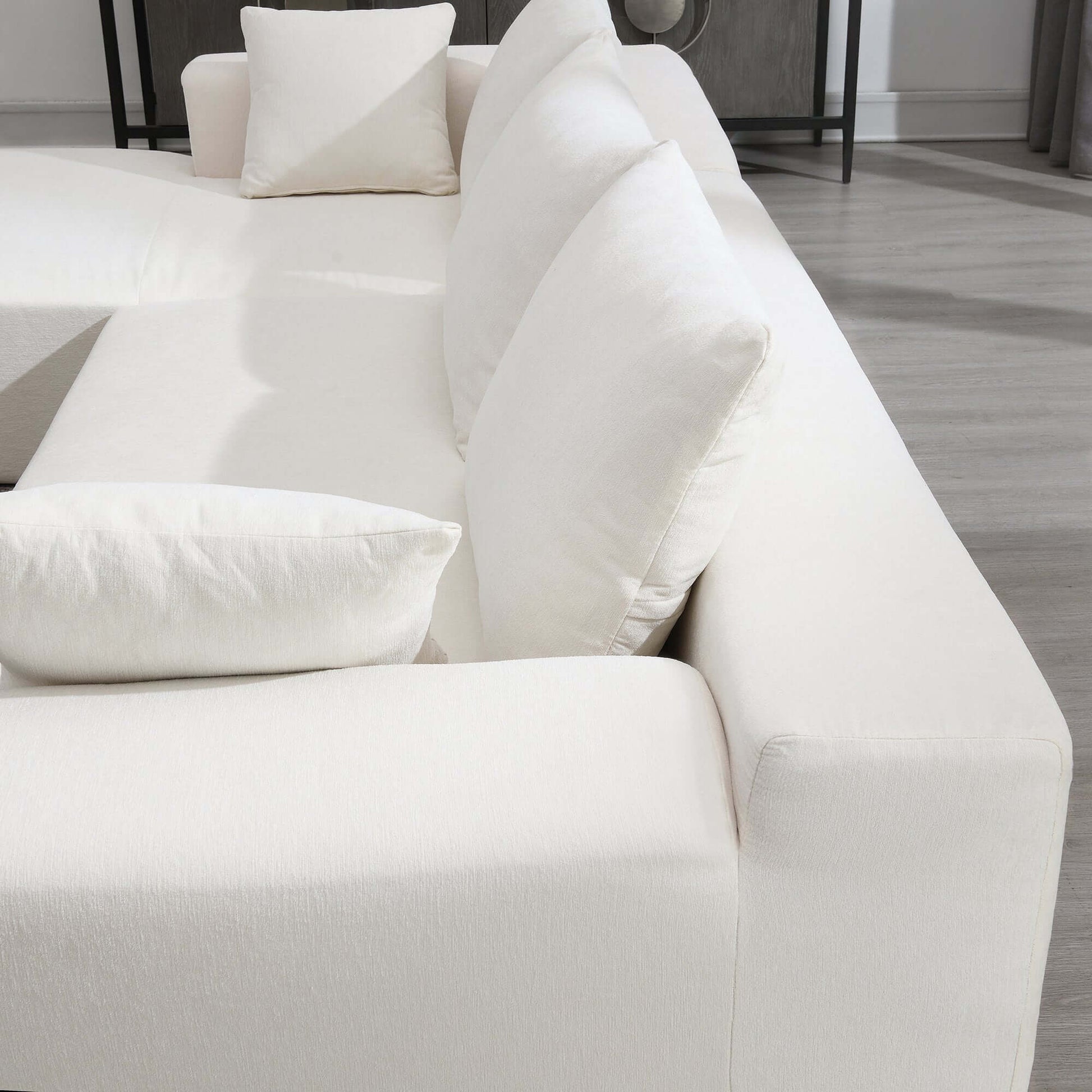 Modern Minimalist Modular Chaise Sectional Sofa Couch, White or Green 109" - Revel Sofa 