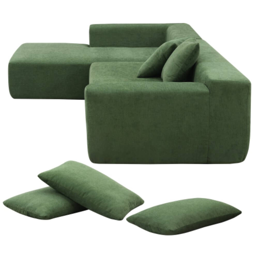 Modern Minimalist Modular Chaise Sectional Sofa Couch, White or Green 109" - Revel Sofa 