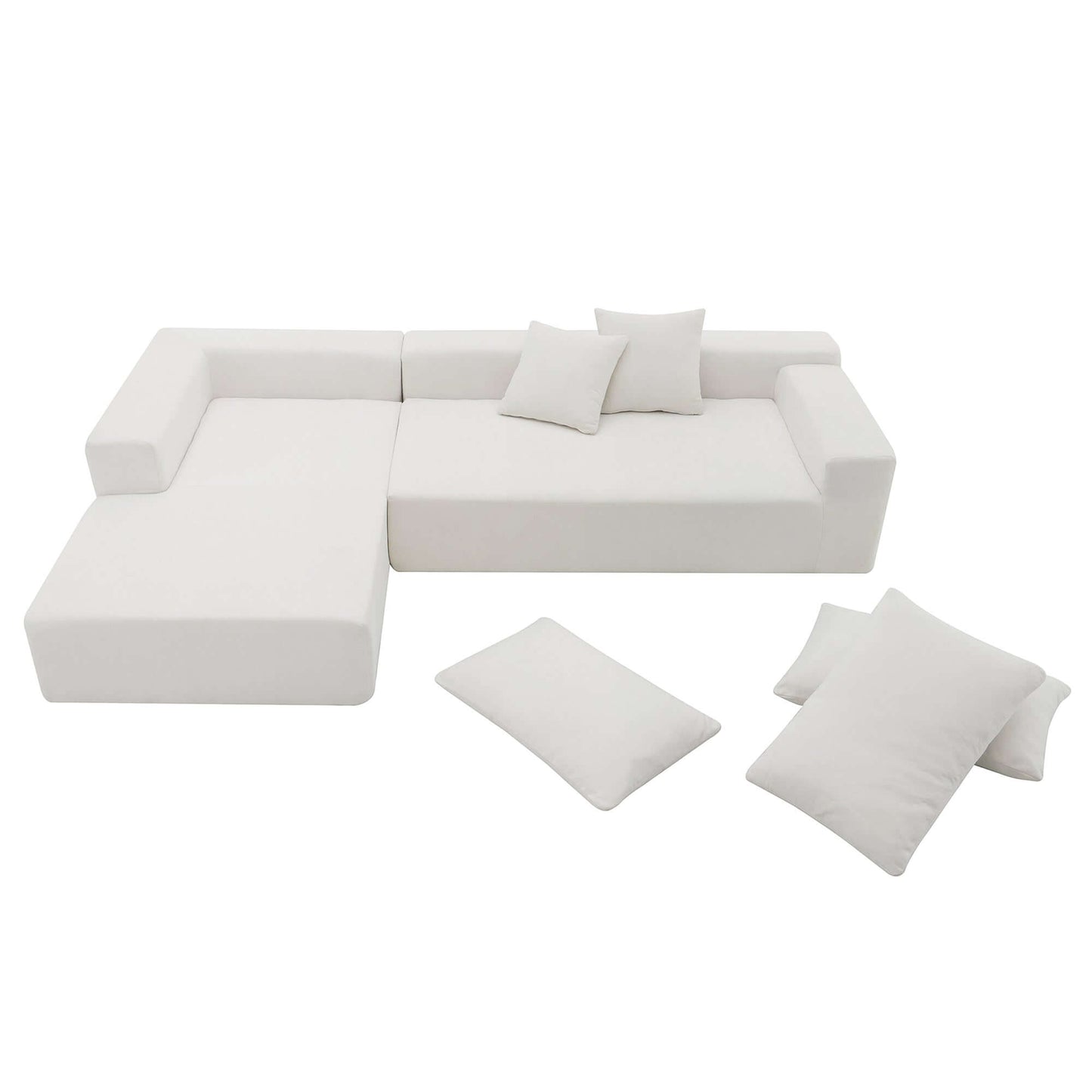 Modern Minimalist Modular Chaise Sectional Sofa Couch, White or Green 109" - Revel Sofa 