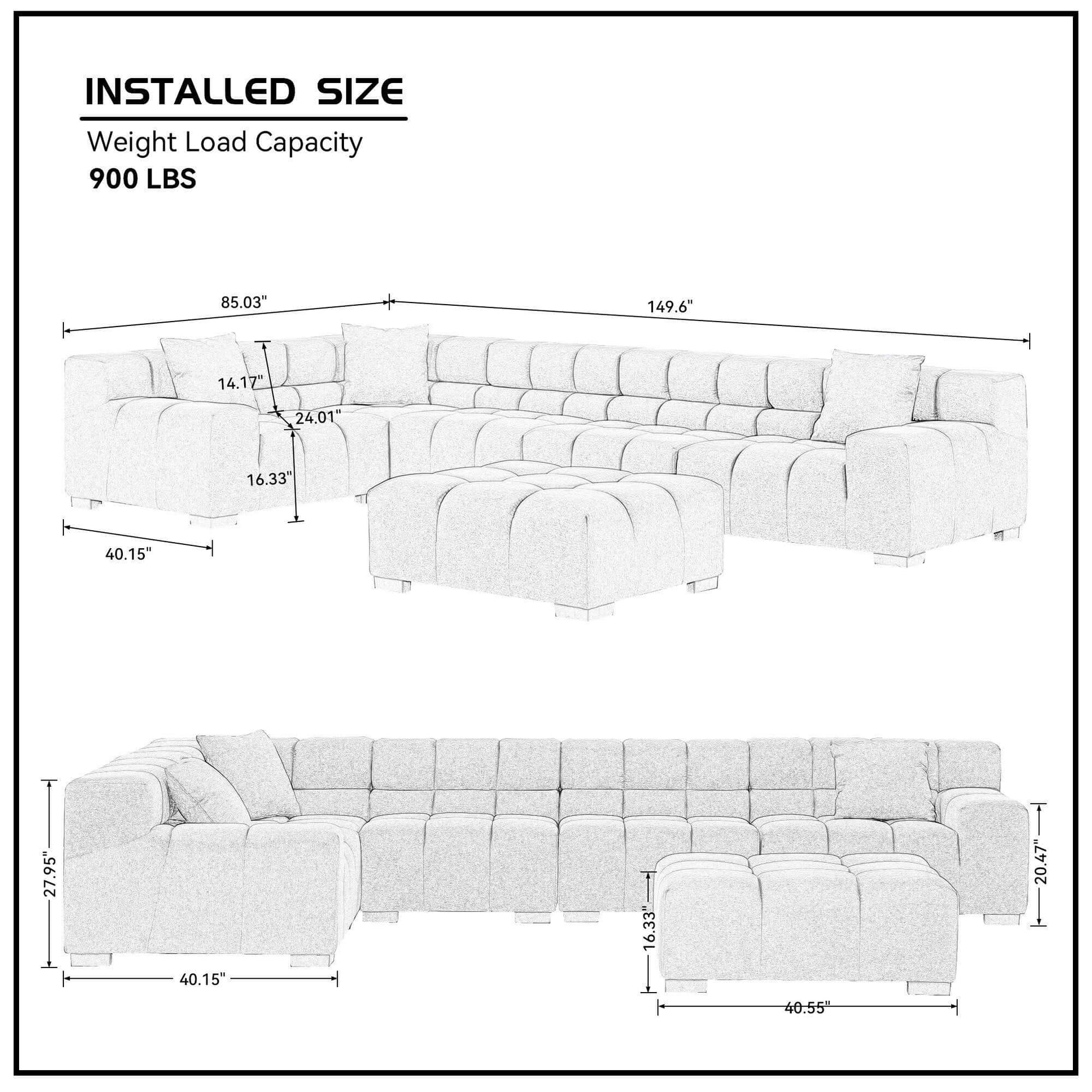 Modular Channel Tufted Sectional Sofa & Ottoman, Beige 150" - Revel Sofa 