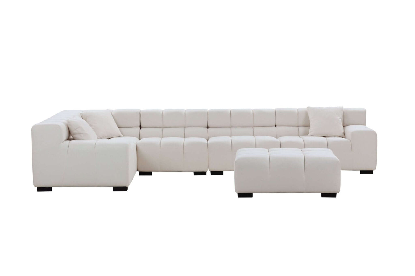 Modular Channel Tufted Sectional Sofa & Ottoman, Beige 150" - Revel Sofa 