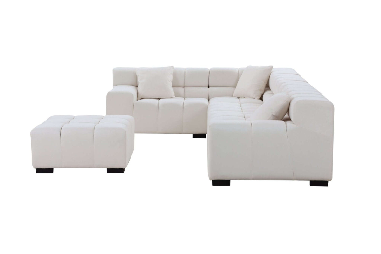 Modular Channel Tufted Sectional Sofa & Ottoman, Beige 150" - Revel Sofa 