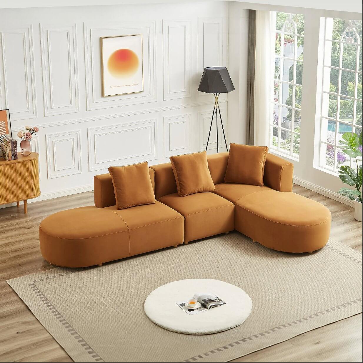 Orby Modern Velvet Dual Chaise Sectional Sofa - Revel Sofa 