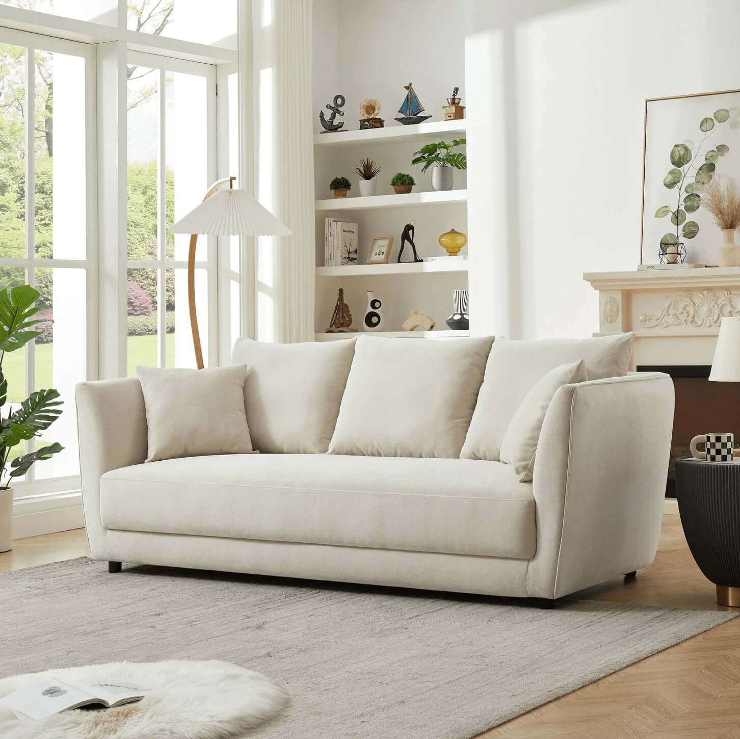 Pala Cream Colored Linen Sofa Couch 87” - Revel Sofa 