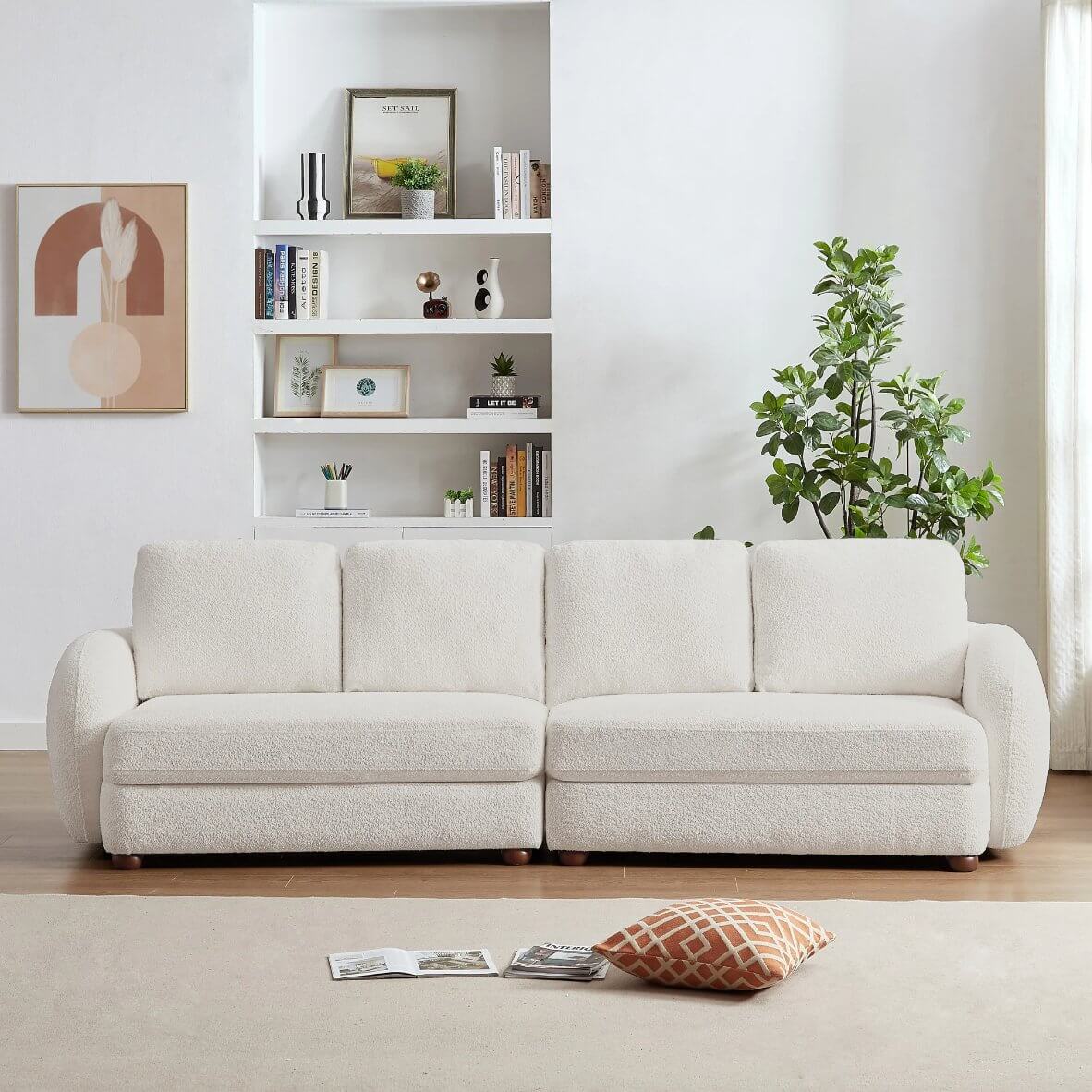 Paton MCM Style Boucle Fabric 4 Seater Sofa 114” - Revel Sofa 