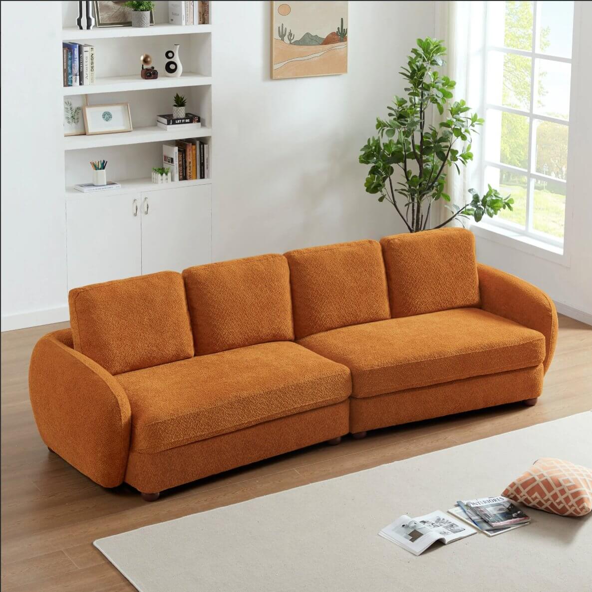 Paton MCM Style Boucle Fabric 4 Seater Sofa 114” - Revel Sofa 