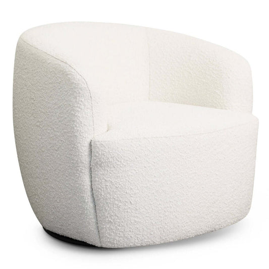 River White Boucle Upholstered Swivel Barrel Lounge Chair - Revel Sofa 