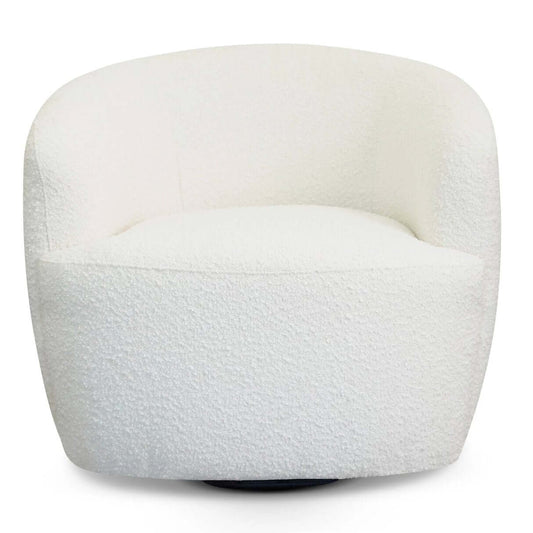 River White Boucle Upholstered Swivel Barrel Lounge Chair - Revel Sofa 