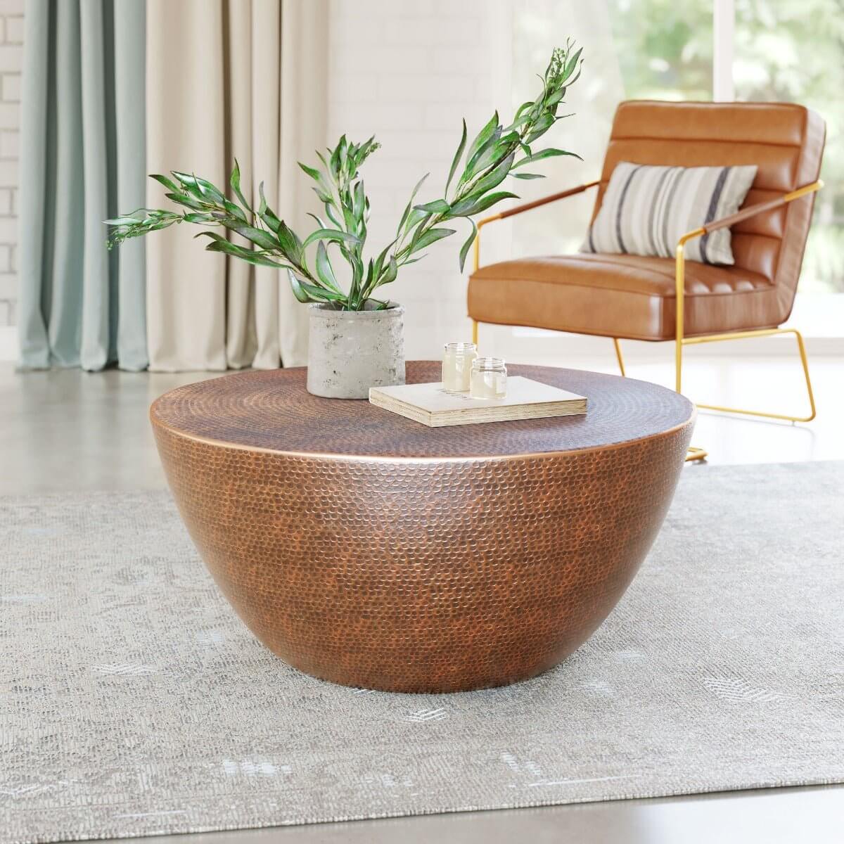 Sahara Metallic Round Coffee Center Table in Antique Bronze 36" - Revel Sofa 
