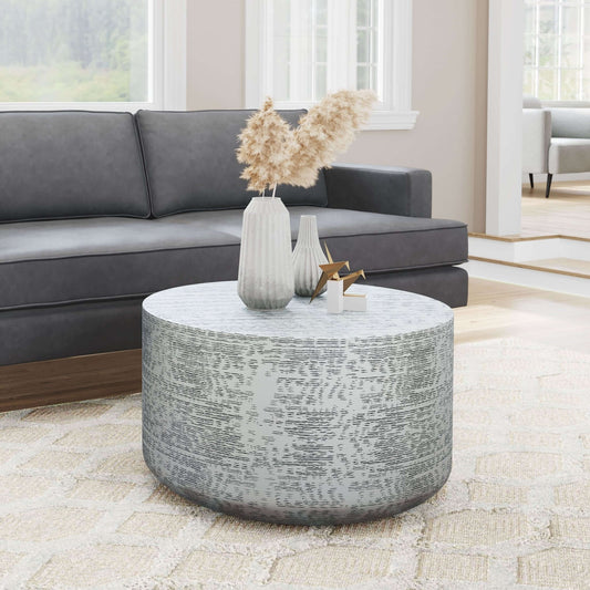 Sara Metallic Cylindrical Coffee Center Table in Antique Silver - Revel Sofa 