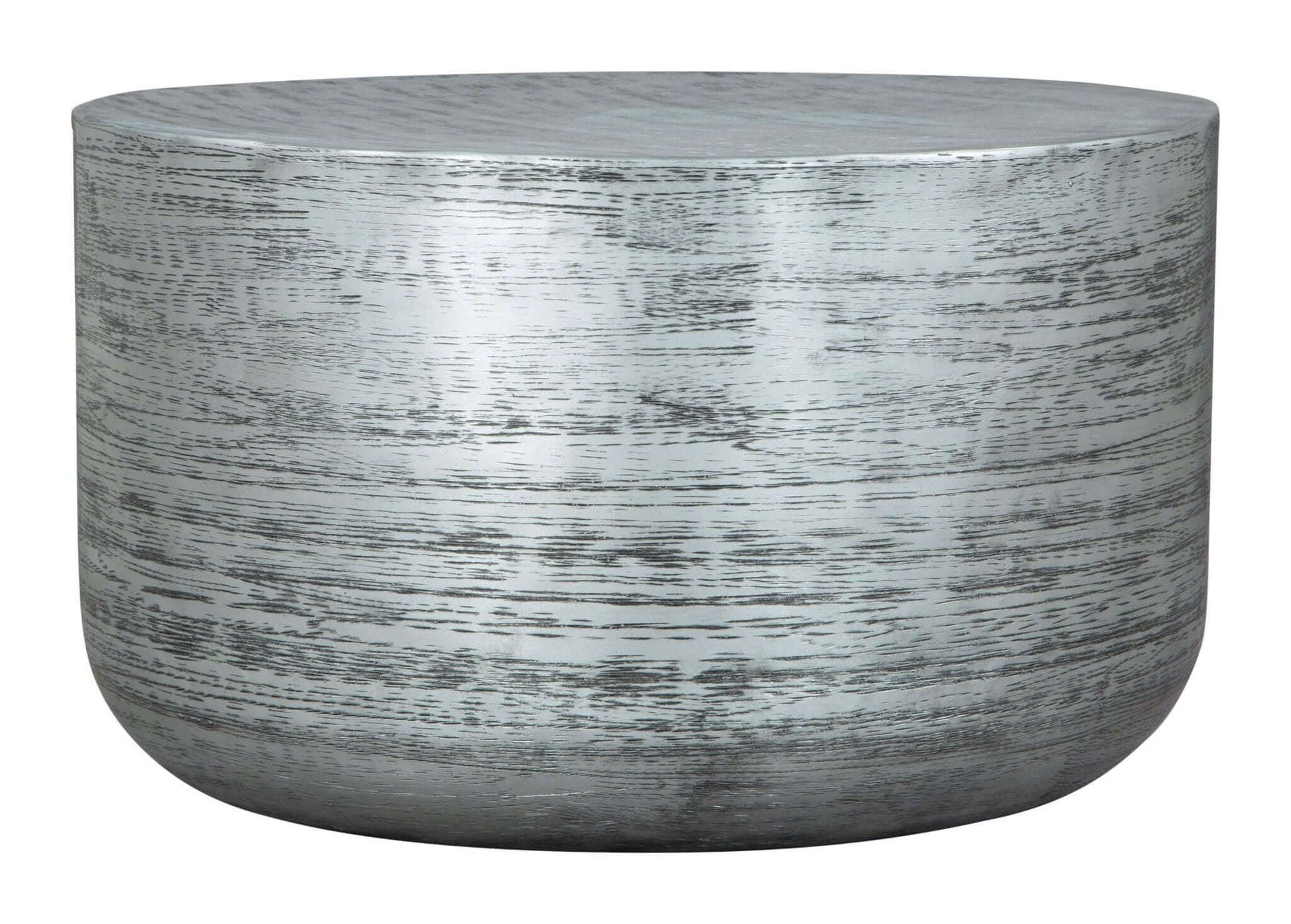 Sara Metallic Cylindrical Coffee Center Table in Antique Silver - Revel Sofa 