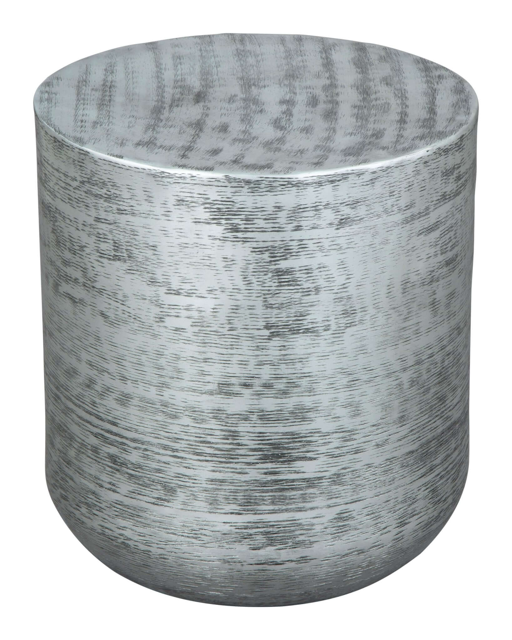 Sara Metallic Cylindrical Side End Table in Antique Silver - Revel Sofa 