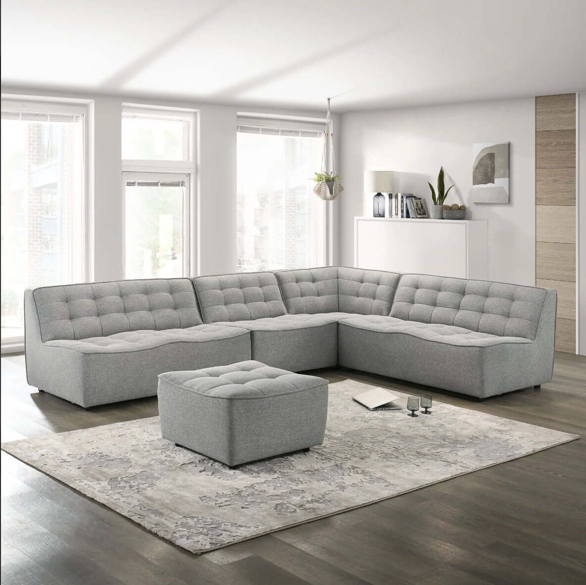 Selen MCM Styled Modular Tufted Corner Sectional Sofa, Linen or Leather 126" - Revel Sofa 