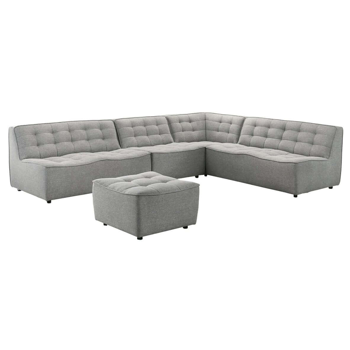 Selen MCM Styled Modular Tufted Corner Sectional Sofa, Linen or Leather 126" - Revel Sofa 