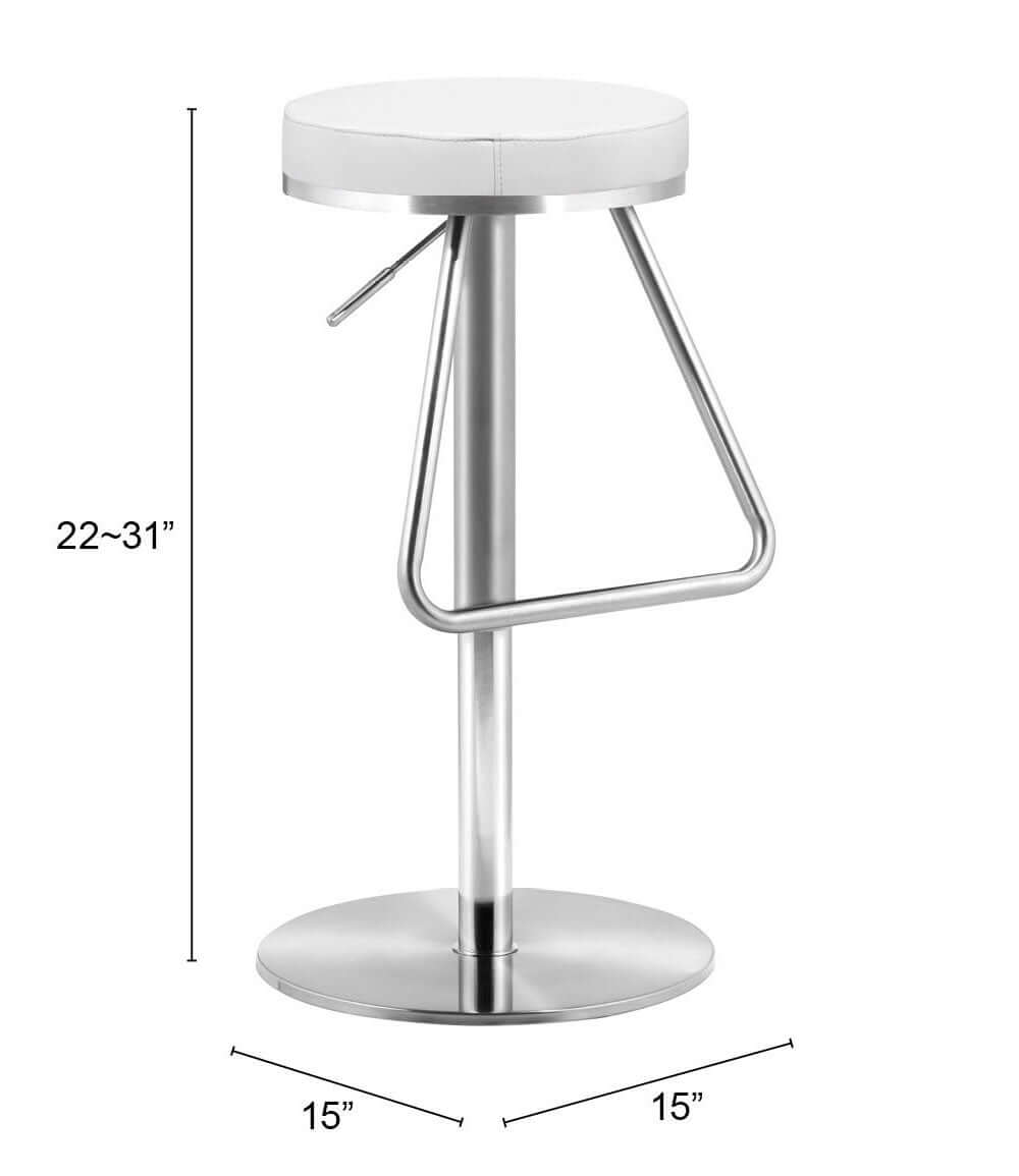 Soda Stainless Steel Base Modern Barstool Seat, White - Revel Sofa 