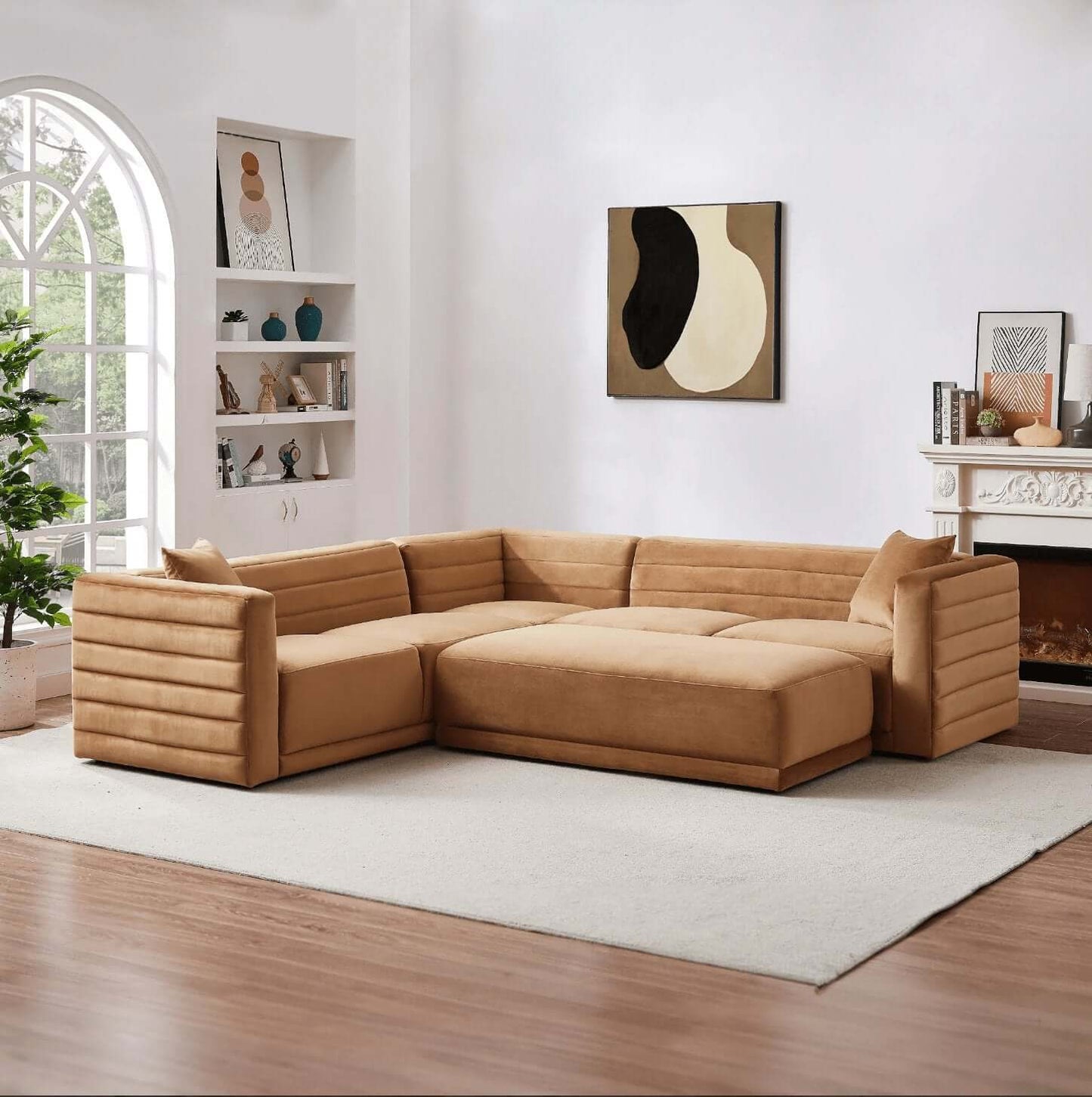 Solo Modern Tufted Corner Sectional Sofa, Boucle or Velvet 104" - Revel Sofa 