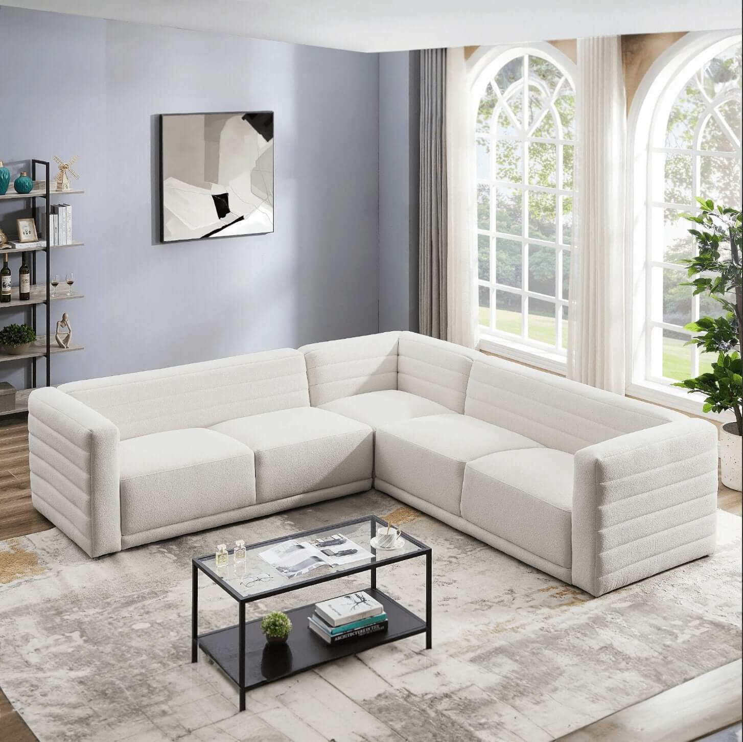 Solo Modern Tufted Corner Sectional Sofa, Boucle or Velvet 104" - Revel Sofa 