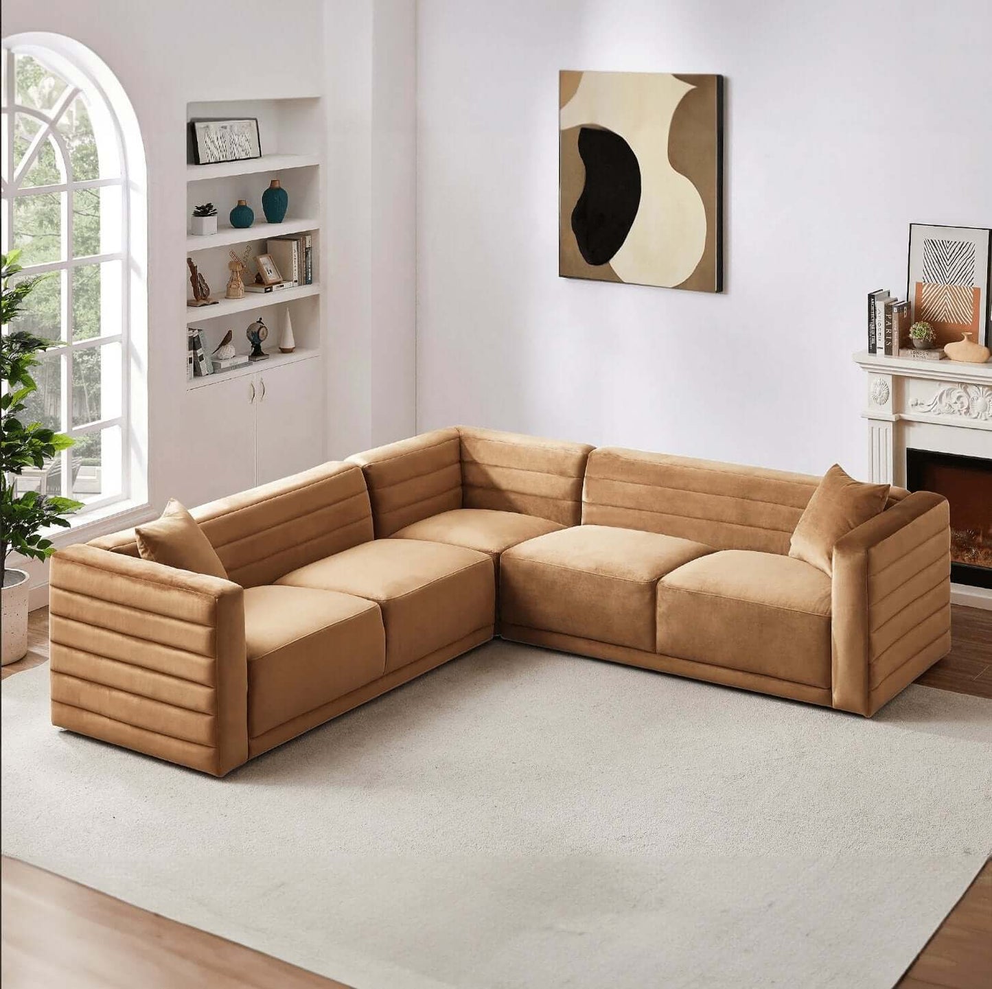 Solo Modern Tufted Corner Sectional Sofa, Boucle or Velvet 104" - Revel Sofa 