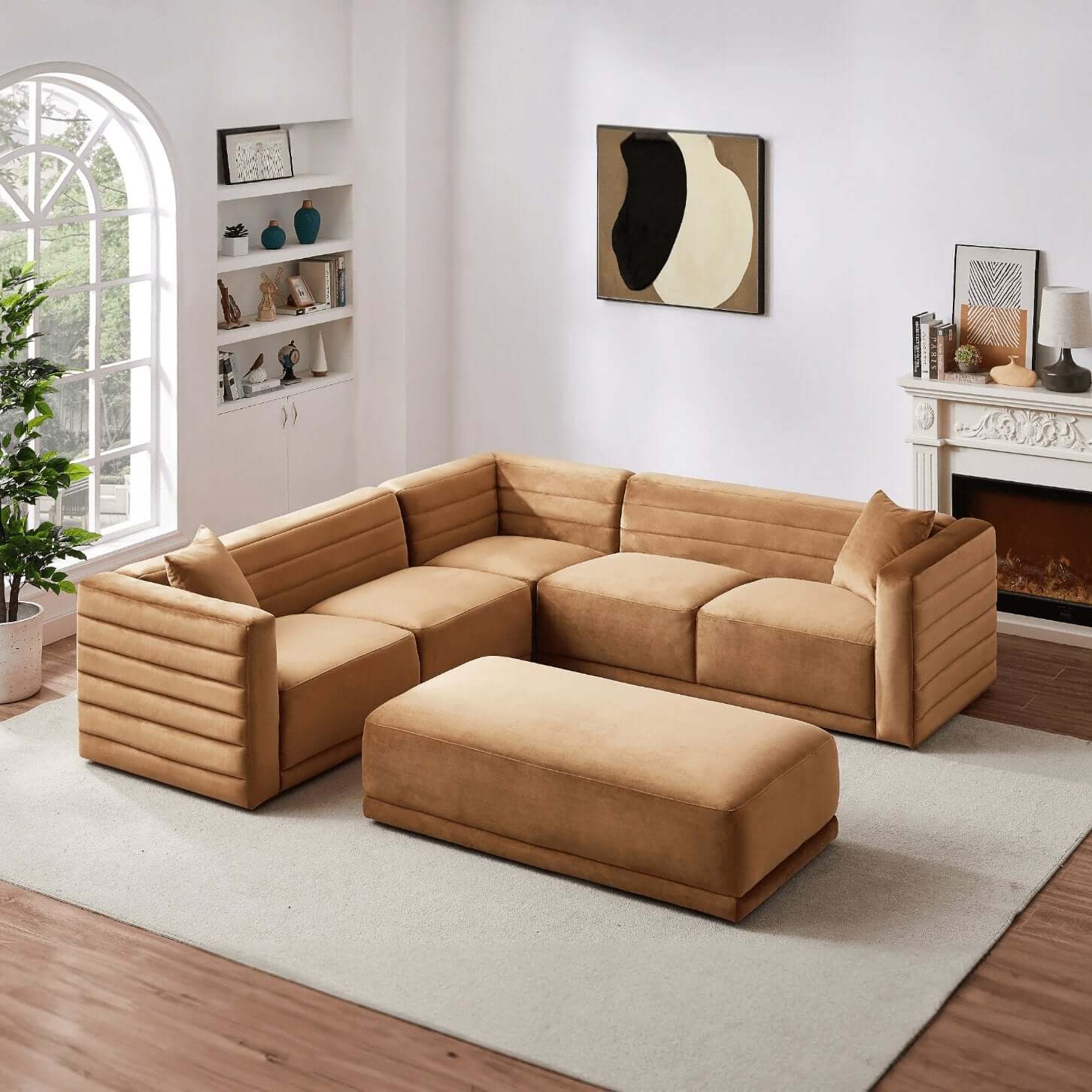 Solo Modern Tufted Corner Sectional Sofa, Boucle or Velvet 104" - Revel Sofa 