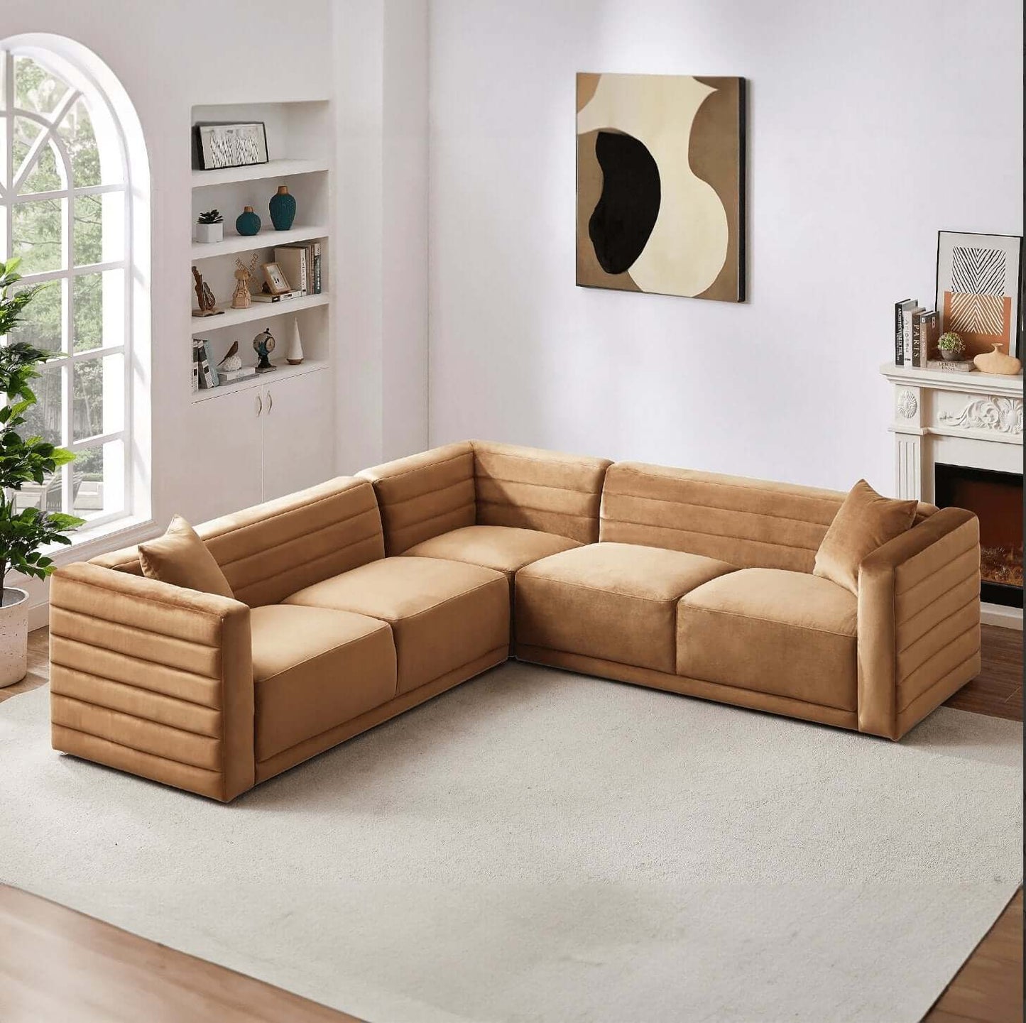 Solo Modern Tufted Corner Sectional Sofa, Boucle or Velvet 104" - Revel Sofa 