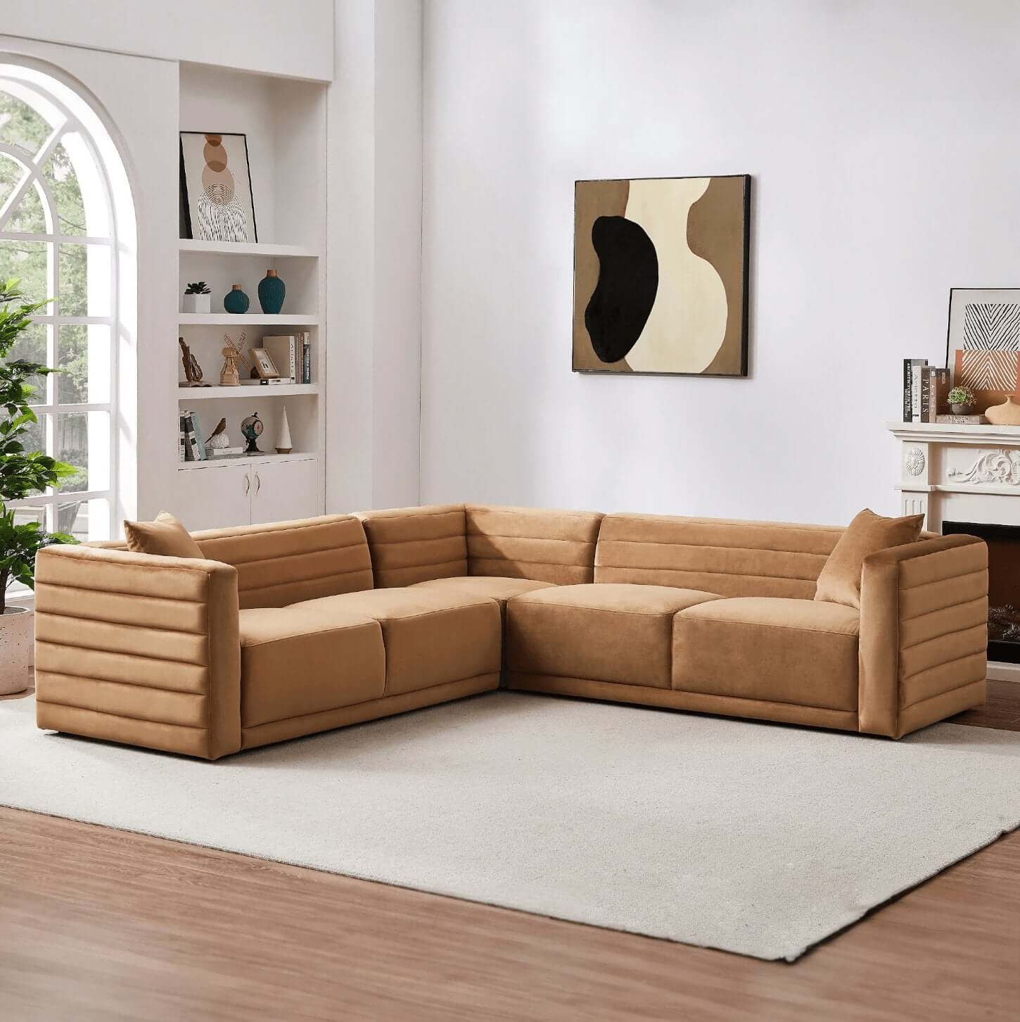 Solo Modern Tufted Corner Sectional Sofa, Boucle or Velvet 104" - Revel Sofa 